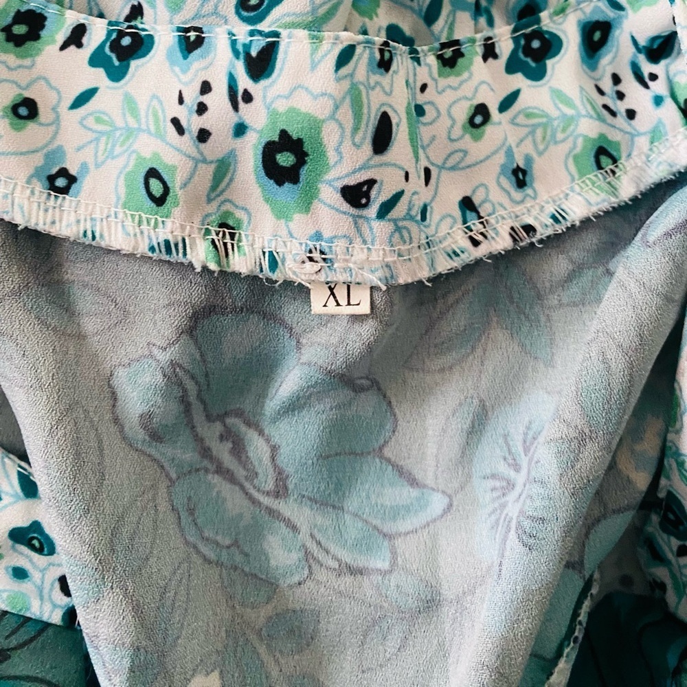 Retro Bohemian Green and White Floral Flowy Beach Vacation Maxi Dress Size XL - Picture 10 of 10